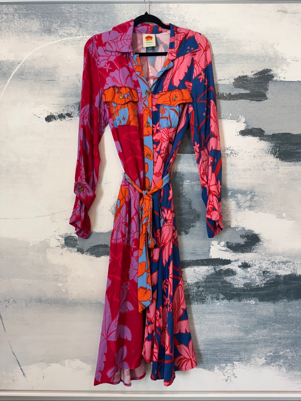 FARM Rio Bold Floral Shirt Dress in Pink, Blue & Orange